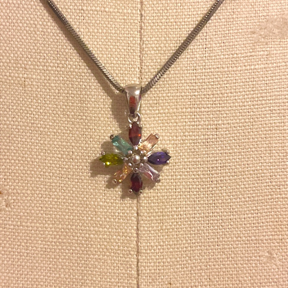 Vintage necklace (chain & multicolored flower pendant) - Pre-Owned - As is
